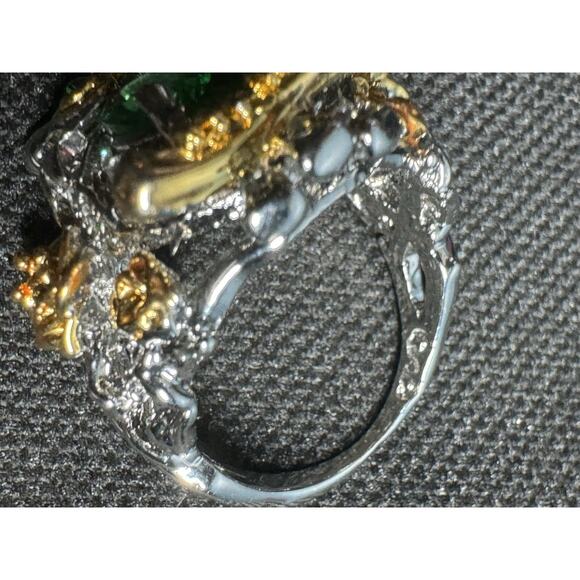 Chunky Owl Ring Size 8.5 Green Stone &‎ Rhinestones Sparkly Two Tone Metal - Picture 10 of 12